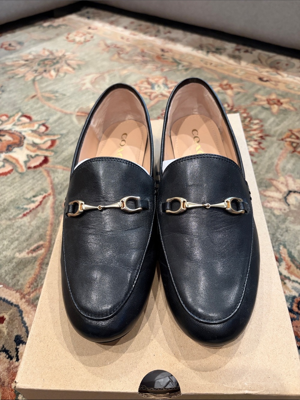 Coach Haley Leather Horsebit Loafers with Gold Hardware